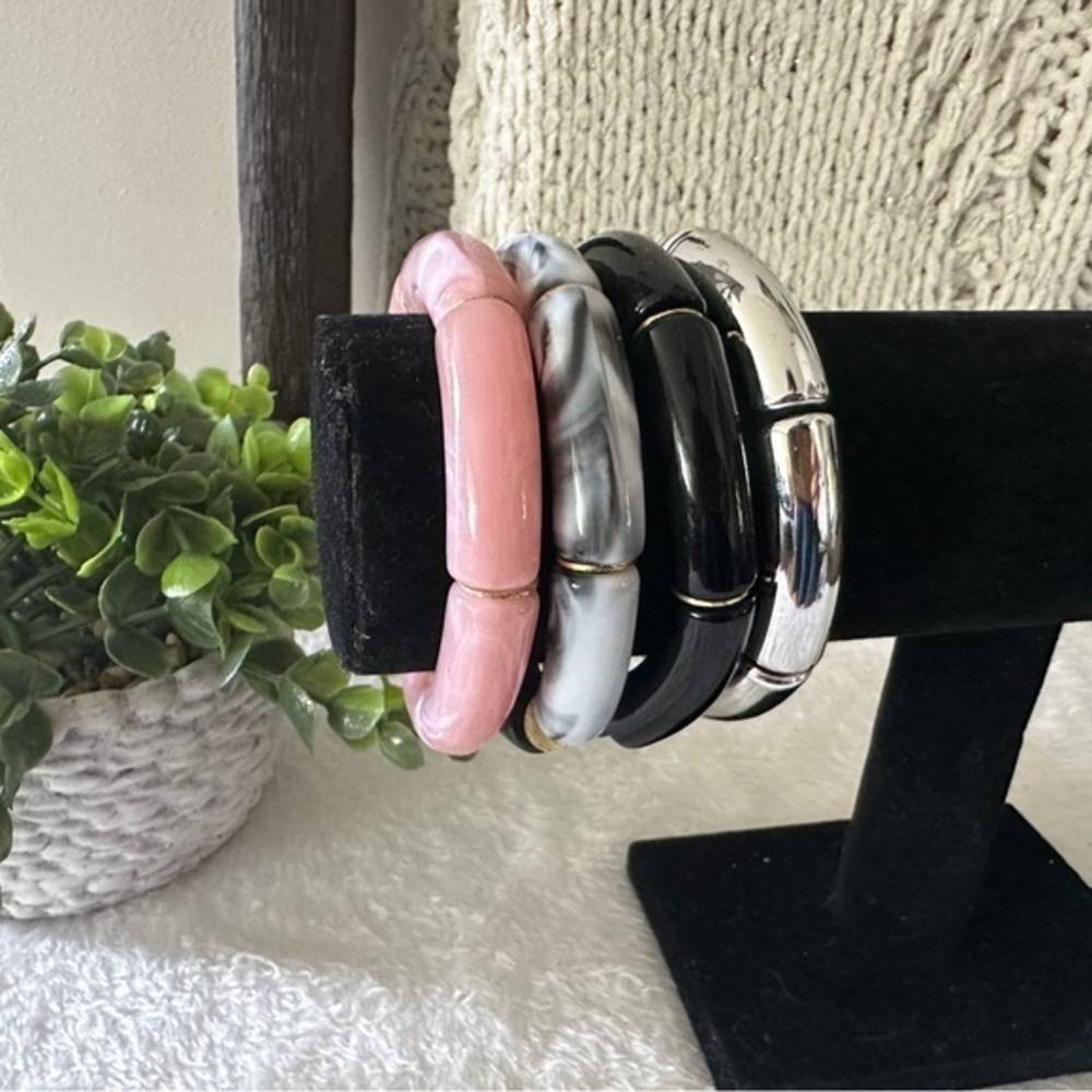 Pink, Marble, Black, and Silver Bangles